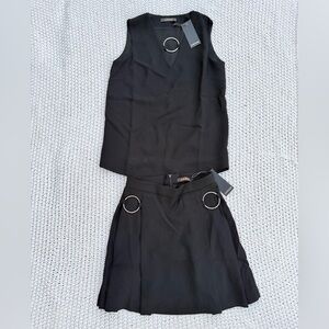 NWT Supertrash Black Top & Skirt Matching Set with Silver Ring Detail Size XS 34